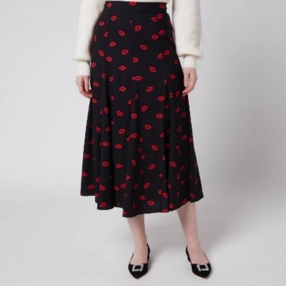 kate spade Dresses & Skirts - Kate Spade Womens Kisses Fluid Skirt Black/Red Full Lined 10 NWT